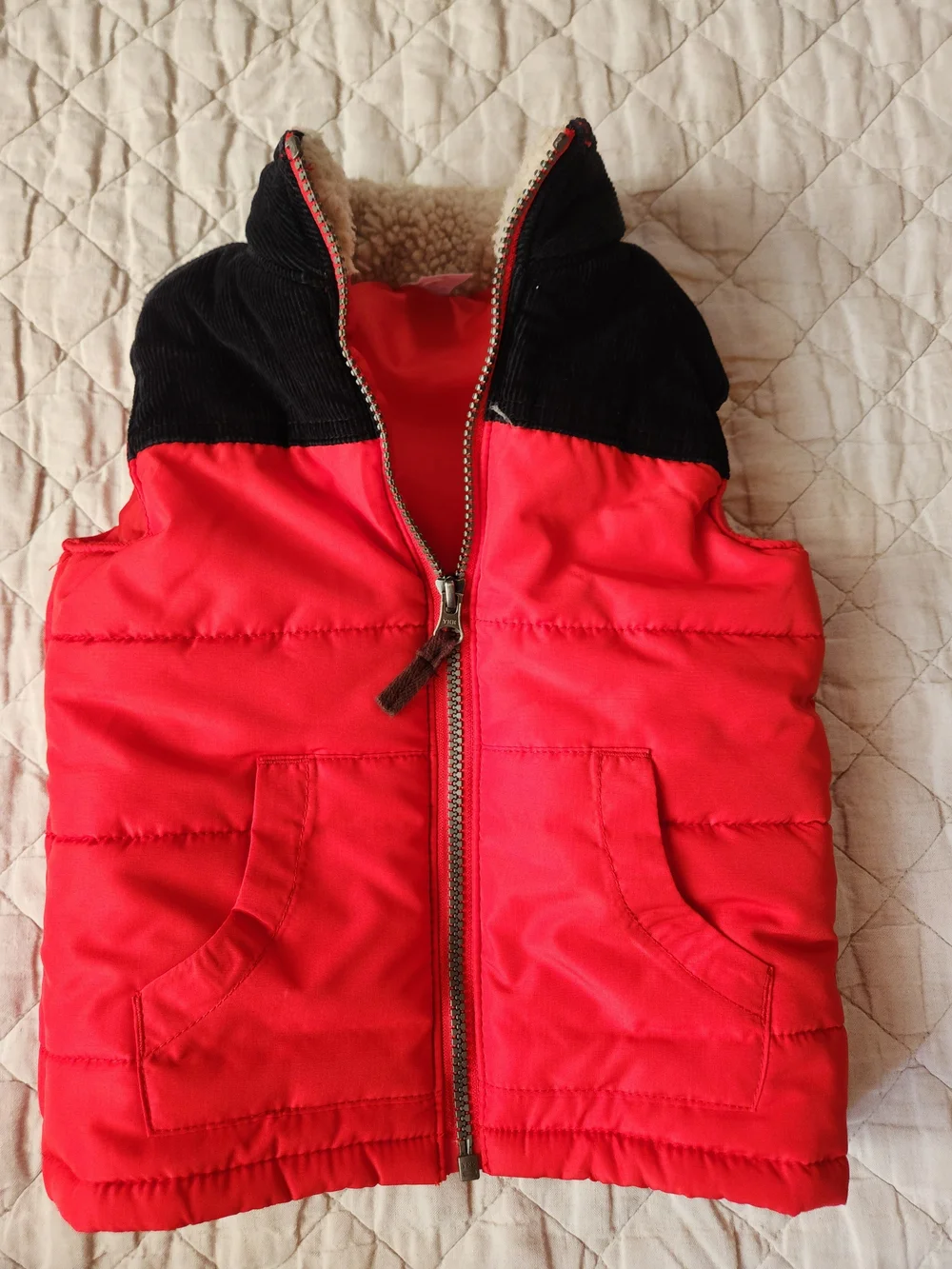 Carter's Red and Black Quilted Puffer Jacket with Sherpa Collar